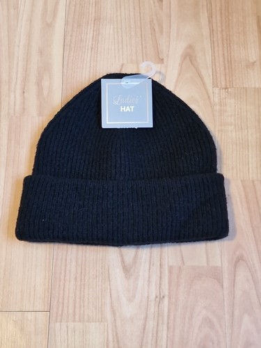 Damen gerippte Beanie Mütze schwarz Einheitsgröße. Neu