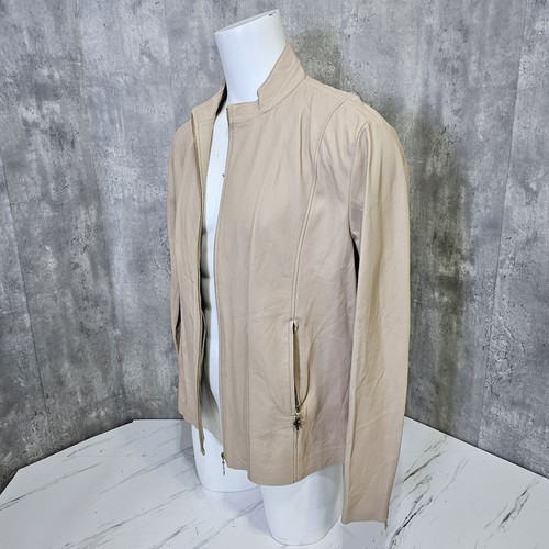 Father Sons Mens 4XL Beige Soft Lambs Leather Jacket with Gold Zips Lightweight - Picture 7 of 13
