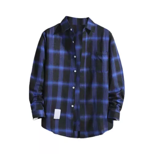 Herren Karo Tartan Revers T-Shirt Langarm Knöpfe Freizeit Slim Fit Tops Bluse - Bild 4 von 32