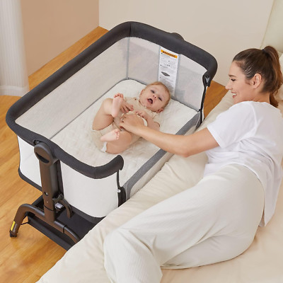 3-in-1 Baby Bassinet Bedside Sleeper with Adjustable Height & Washable Mattress