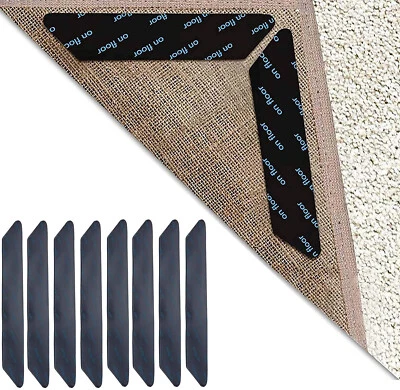 8PCS Carpet Mat Grippers Non Slip Rubber Rug Sticker Skid Tape Reusable Adhesive