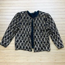 Vtg MARK JOHN BY SAM Jacket Womens Sz XL Black Gold Sequin Beaded 100% Silk 80s