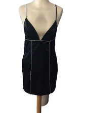 Black Strappy Satin feel shimmer diamante trim dress by Pretty Little Thing UK 8