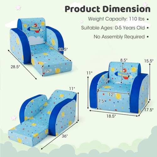 3in1 Convertible Lightweight Kids Sofa Chair kids Sofa Bed Living Room Gift Kids - Picture 3 of 10