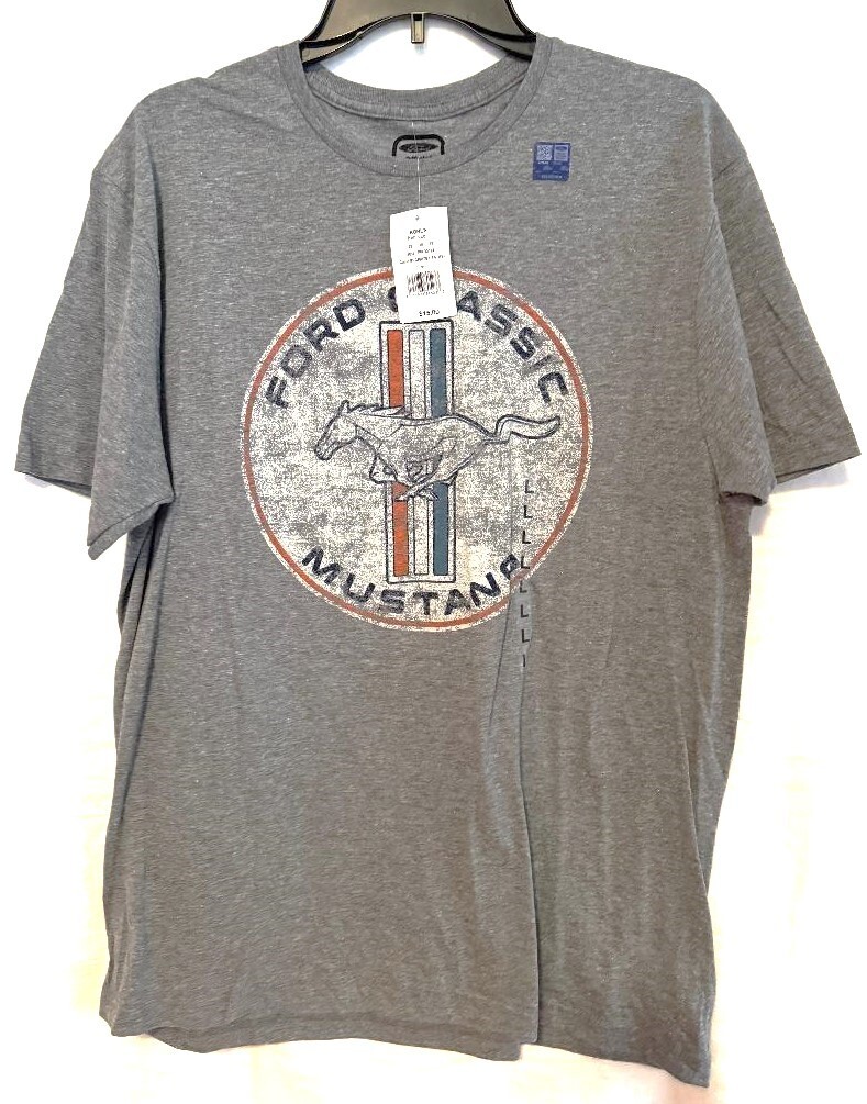 T Shirt Uomo Grande Ford Classic Mustang Licenza Ufficiale Grigio Tee Pony NUOVA