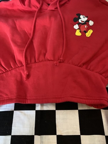 DISNEY Logo MICKEY MOUSE Crop Hoodie RED Sweatshirt FITTED Elastic Waist Sz M - Picture 14 of 15
