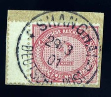 DP China Vorläufer; 2 Mk. Zwischensteg links, BrfSt +zentr K1 Kab, MiNr. V37f ZS