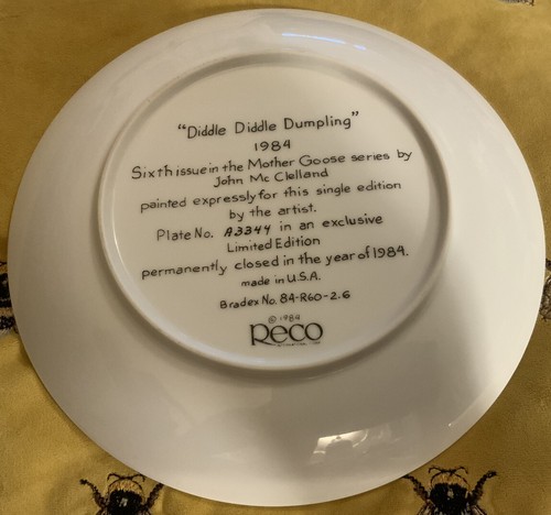 Diddle Diddle Dumpling Collectors Plate John McClelland Reco 1984 Mother Goose - Picture 4 of 7