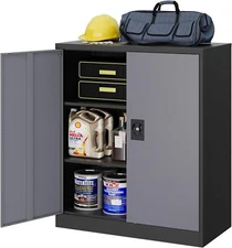 Locking Metal Storage Cabinet Garage Cabinet with Shelf and Door for Home Office