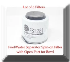 6 x FS1281 Fuel/Water Separator Spin-on w/Open Port for Bowl Fits: Ford V8 7.3L
