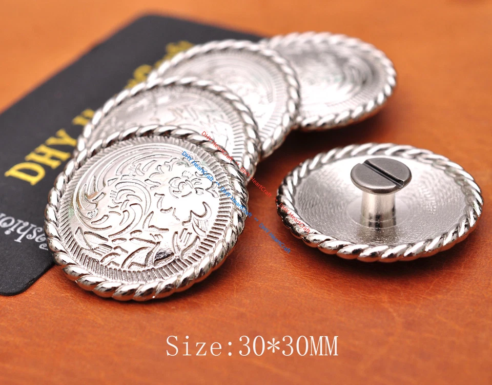 10X Bright Silver Flower Engraved Leathercraft Belt Wallet Saddle Concho Decor - Image 3 of 4