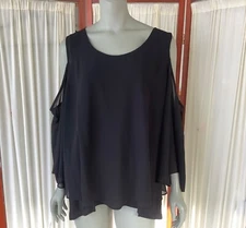 Ruby Ribbon Womens Black Cold Shoulder Top With Chiffon Sleeves Size 2X
