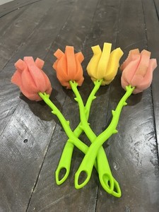 Vintage  Rose Flower  Dish Wand Sponge Petals Brush Cleaner