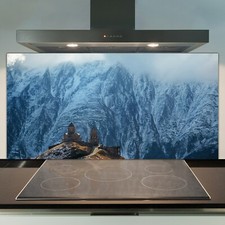 Glass Kitchen Splashback Tile Cooker Panel 100x50 Mountains Fog Church Landscape