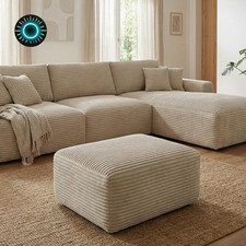 Large Ottoman Foot Rest 37" Beige Sofa Couch Ottomon with Soft Long-Pile Fabric