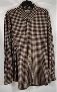 Carhartt Men's Brown Plaid Cotton Long Sleeve Workwear Button Up Shirt XL Tall