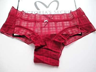 VICTORIA'S SECRET Cheeky Panty S M L XL Red NWT Plaid Lace VS FREE SHIP 4+