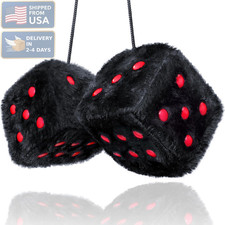 Black Fuzzy Dice for Car - Rear View Mirror Plush Cute Car Accessories for Inter