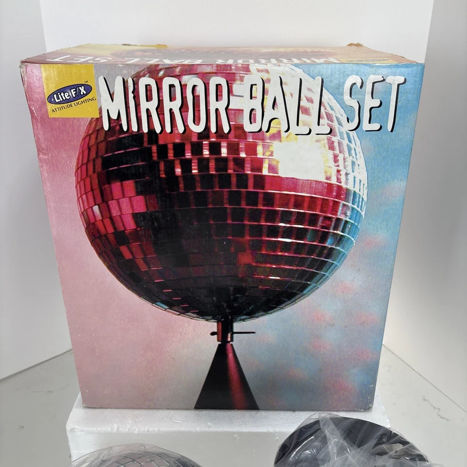 Vtg Mirror Disco Ball Lite F/X Attitude Lighting Mirror Ball Set New Open Box - Image 3 of 4