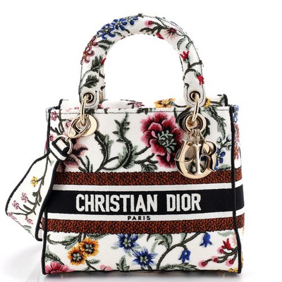 Christian Dior Lady D-Lite Bag Embroidered Canvas Medium