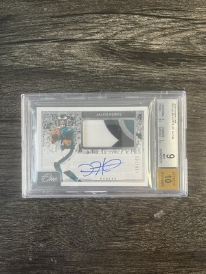 🖤💚🤍 2020 Panini One Jalen Hurts Rookie Patch Auto RPA #14 /149 BGS 9 Auto 10