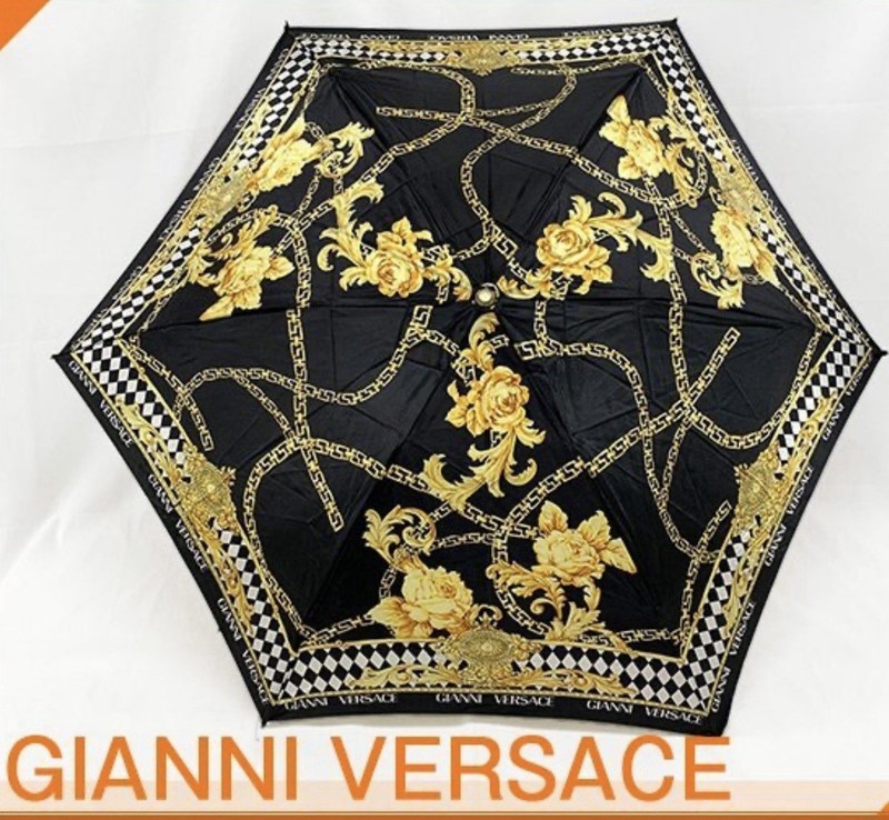 Vintage Versace Black & Gold Pattern Umbrella, Authentic