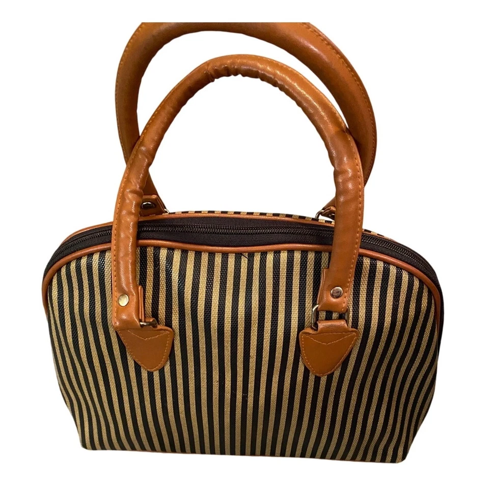 Vintage Brown & Black Narrow Stripe Satchel Handbag | Fendi-Inspired - Image 2 of 4