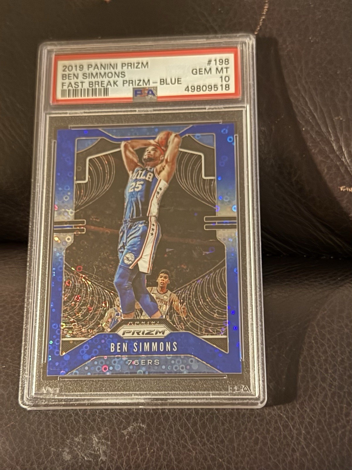 2019 Panini Prizm Ben Simmons Fast Break Blue Disco Prizm #198 PSA 10 /175 POP 8 view 4