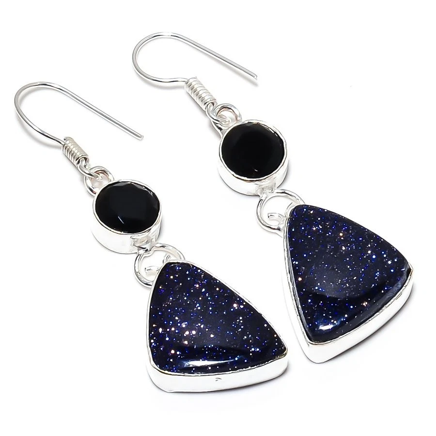 Blue Sunstone Gemstone Handmade 925 Sterling Silver Earrings AD-6104 Foto 4 de 4