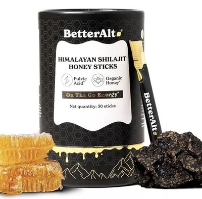 Better Alt Pure Himalayan Shilajit Energy Sticks with Organic Honey, 30 Sticks