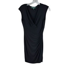 Lauren Ralph Lauren Woman’s Black Size 4 Sleeveless Faux Wrap Dress Knee Length
