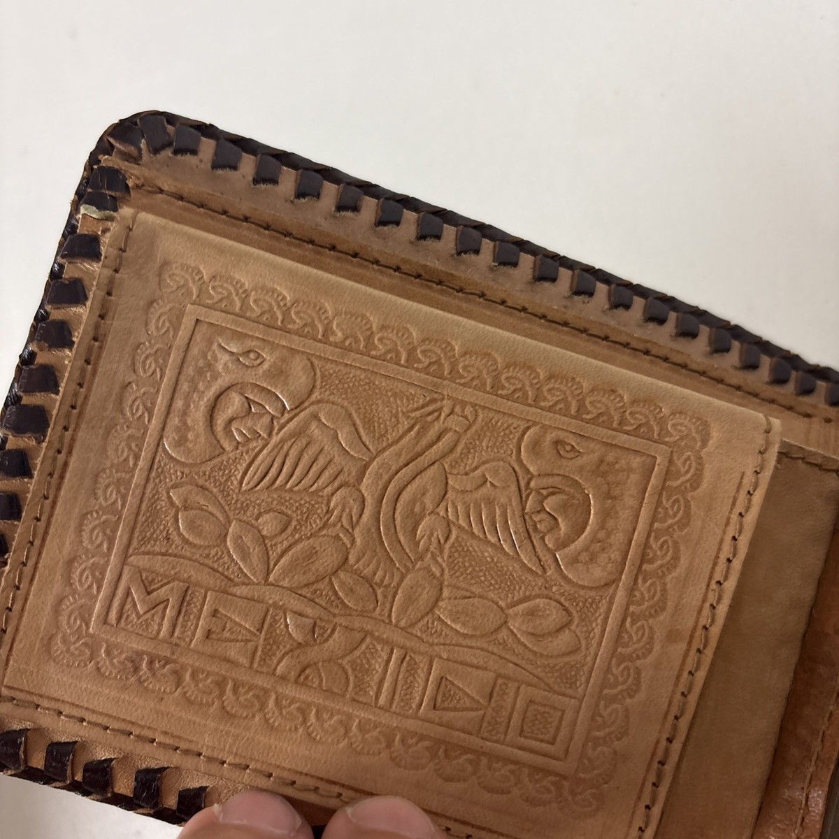 Vintage Mexico Hand Tooled Leather Mens Wallet Bifold Handmade Deer Bonilla View 4
