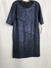 Tahari ASL Frank Black & Blue Flecked Pullover Sheath Dress Size 14 NWT