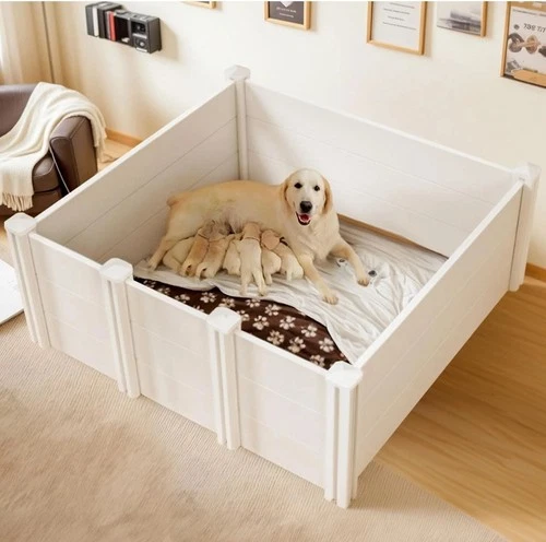Large Dog Whelping Box 48x48x18.1 Inches with Adjustable Height Door