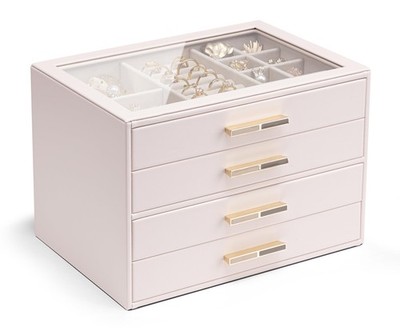 4 Layer Jewelry Box for Women, Glass Lid Jewelry Organizer with 4 Drawers for...