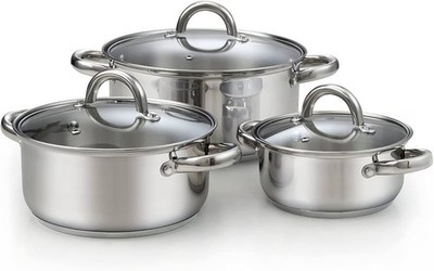 Cook N Home Basics Stainless Steel Cookware Sets, 6-Piece Pots and Pans NIB