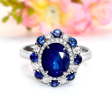 925 Silver Blue Sapphire Lab Created Gemstone Cocktail Ring Gift For Wedding