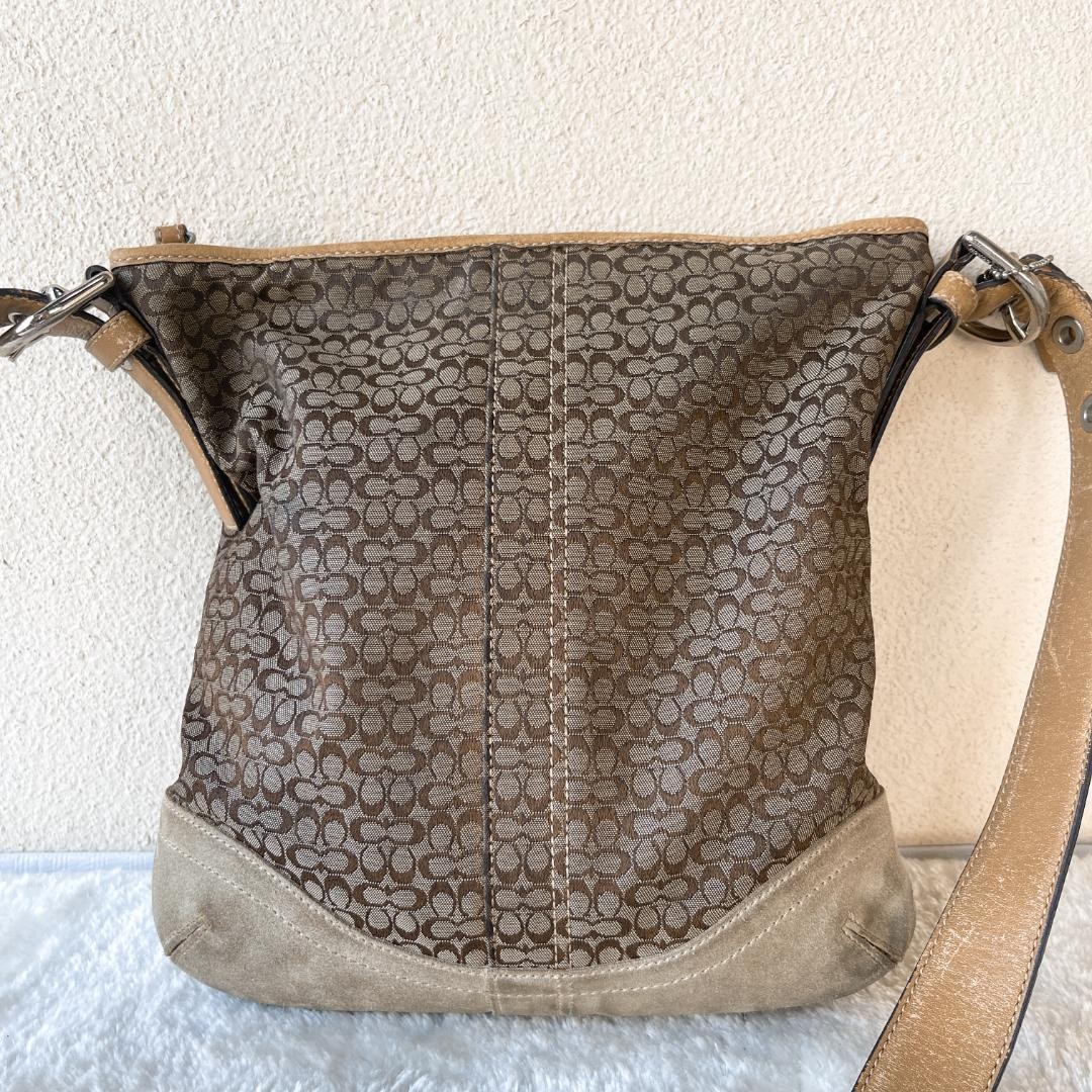 COACH Signature Brown Shoulder Bag Handbag with Allover Logo