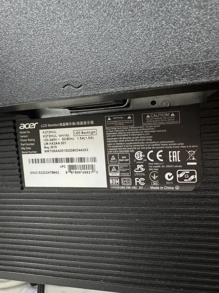 Acer K272HL 27" LCD Widescreen Monitor - Black. No HDMI, No Power cord - Image 2 of 2