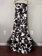 Vintage Scott McClintock Black White Floral Strapless Mermaid Prom Gown Dress 4