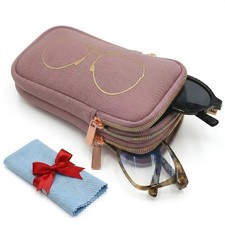 Double Glasses Case Eyeglass Sunglass Cases With Cleaning Cloth