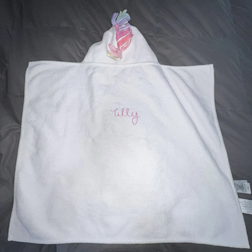 Pottery Barn Kids Critter Plush Kid Hooded Towel Collection Unicorn Engraved - Image 4 of 4