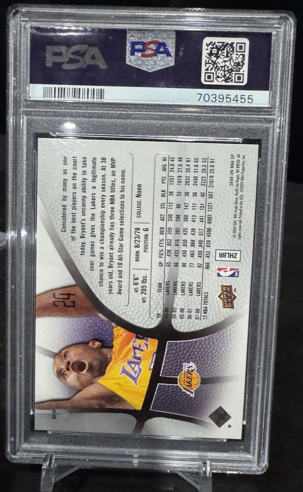PSA 10 GEM MINT 2008 SP SPA AUTHENTIC KOBE BRYANT #89 LAKERS 23014 B153 view 2