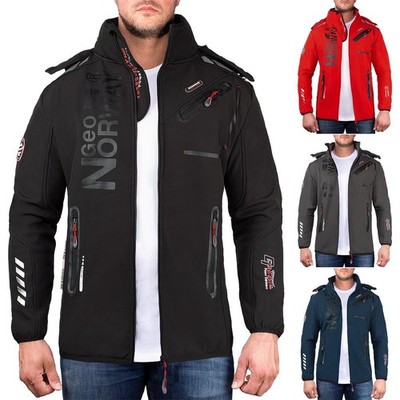GEO Norway Herren Softshell Jacke mit Kapuze Outdoor Warm Basic Slim Unique Cool