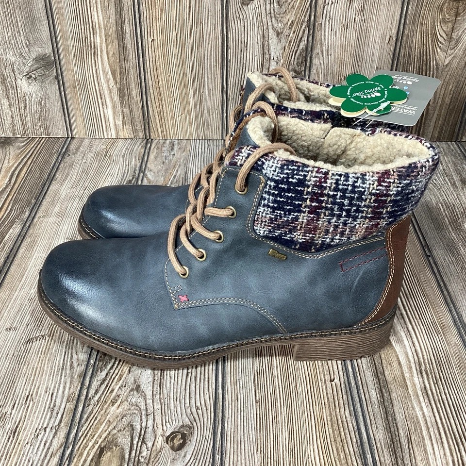 Spring Step Womens Marylee Combat Boots Blue Leather Side Zip Size EU 42/11.5-12 - Image 3 of 4