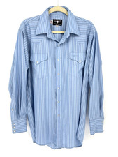 Vtg Flying R Ranchwear Blue Stripe Shirt L- 16 1/2-34 Western Cowboy Rodeo USA