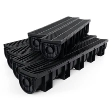 Trench Drain System, Channel Drain with Plastic Grate, 5.9x5.1-Inch HDPE Drai...