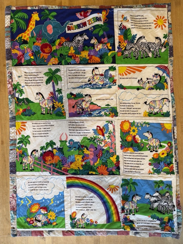 Vtg Rare VIP Cranston Print Works Co THE RAINBOW ZEBRA Fabric Soft Bk panel - Image 2 of 4