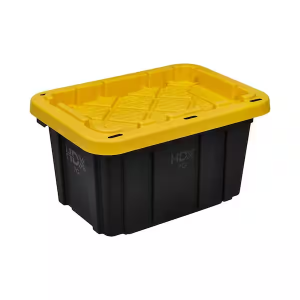 Hdx 7 Gal Tough Storage Tote in Black with Yellow Lid Lockable