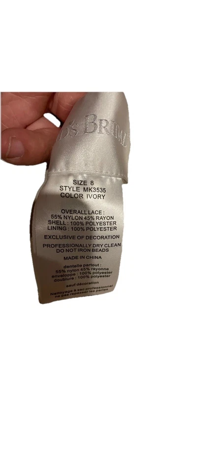 Size 8 Ivory Wedding Dress David’s Bridal Gown Beaded And With Lace On Back - Image 4 of 4